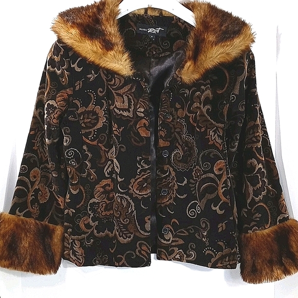 black rivet faux fur jacket